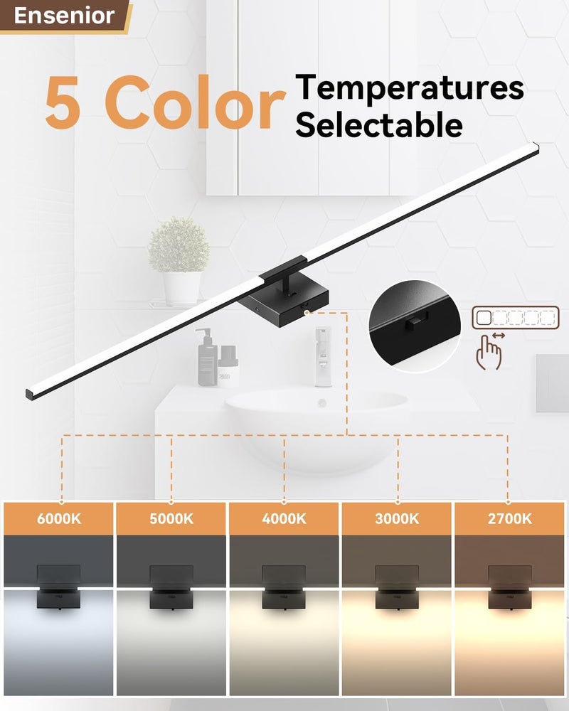 Ensenior Modern Bathroom Vanity Light 48 inch, Built-in Dimmer, 28W Dimmable 5CCT Led Bath Lights, Black Bar Vanity Lights for Bathroom Mirror Cabinets Bedroom-FCC & ETL Certificated - Image 4